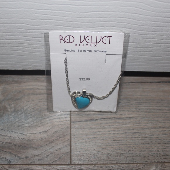 Velvet Silver Necklace with Turquoise Heart Pendant - Picture 3 of 5